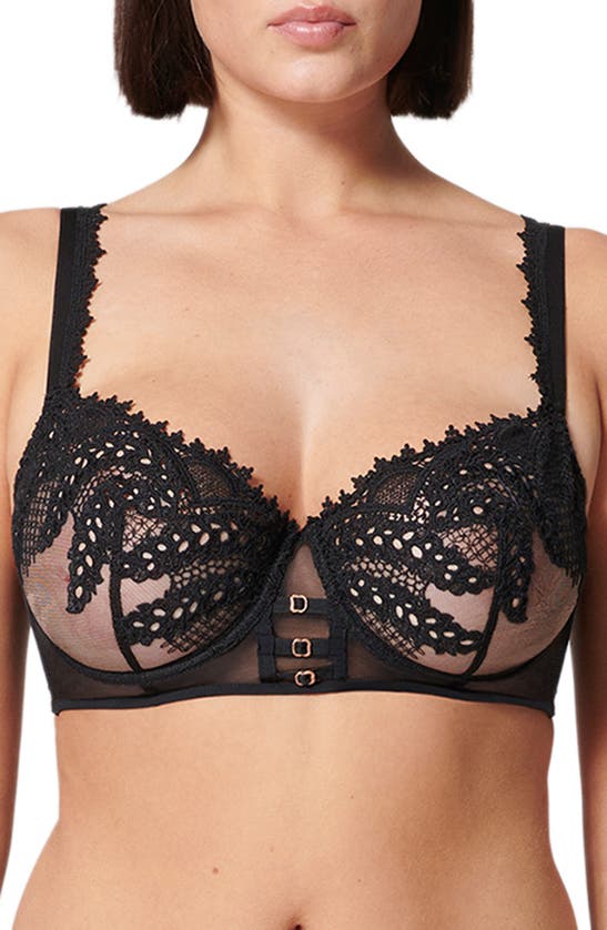 Shop Simone Perele Mystic Underwire Embroidered Mesh Demi Bra In Black