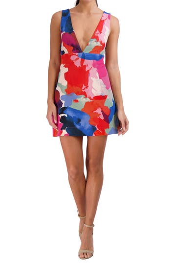 Shop Laundry By Shelli Segal Abstract Print Sleeveless Minidress In Red Combo