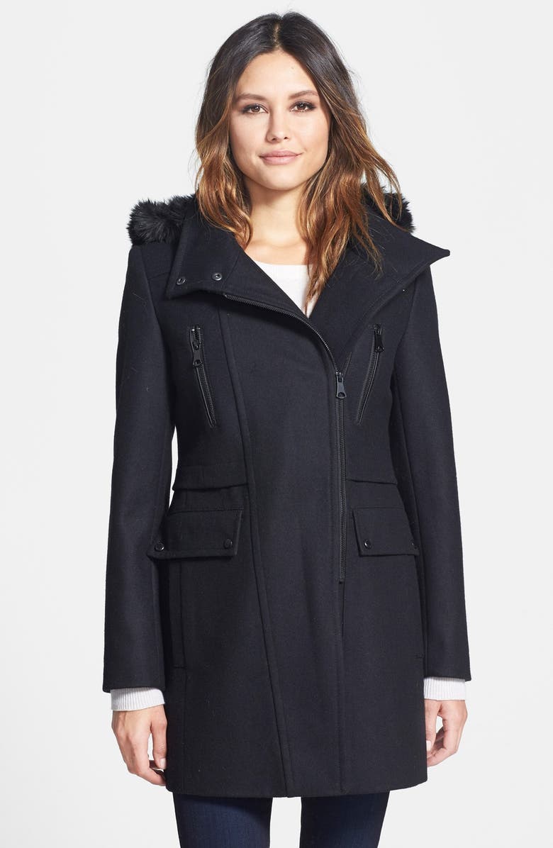 Marc New York 'Ella' Faux Fur Trim Asymmetrical Wool Blend Coat (Online ...