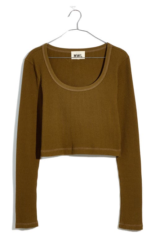 MWL Waffle Long Sleeve Crop Top in Golden Spinach