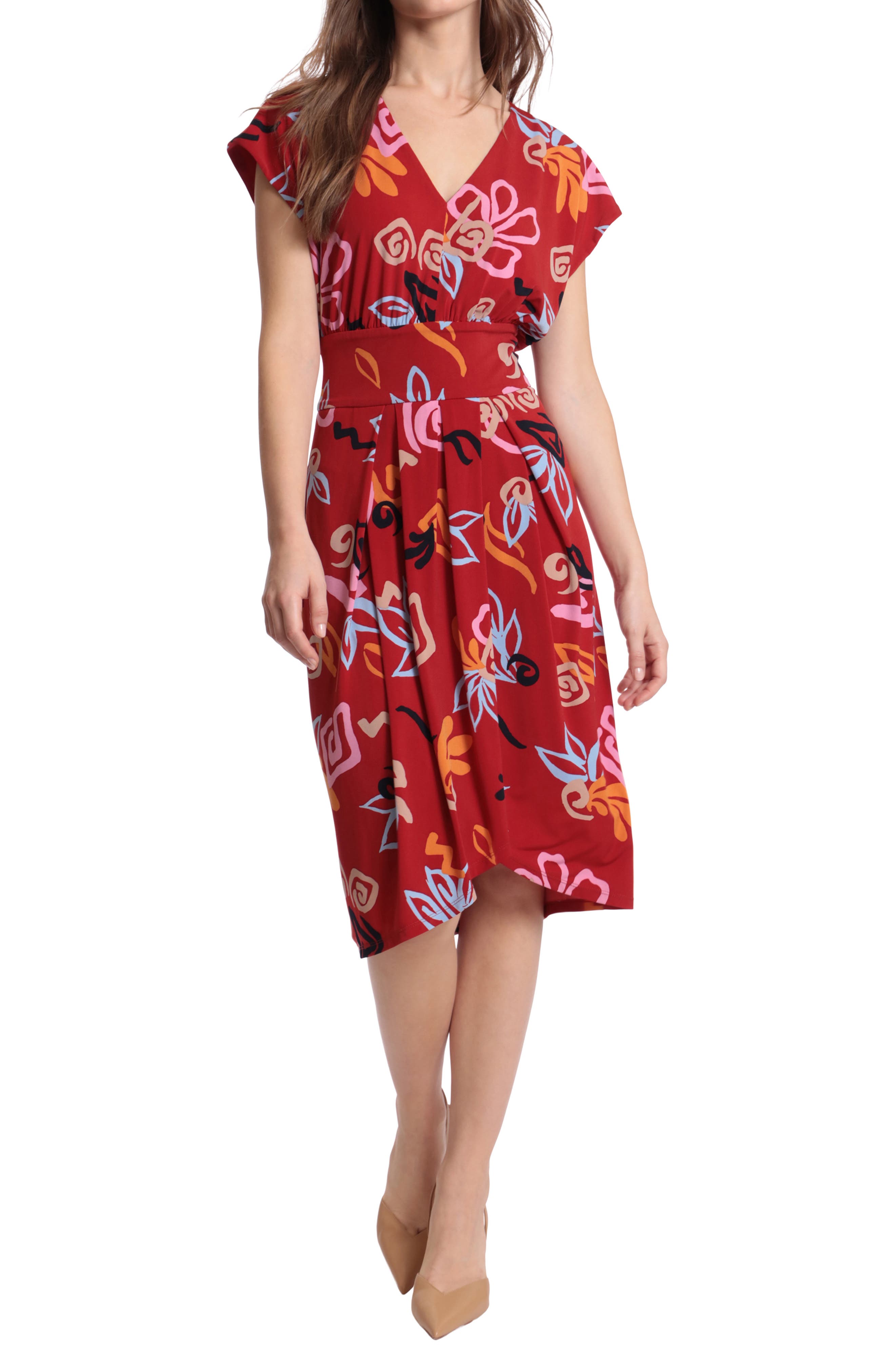 Donna Morgan V-Neck Wide Sleeve Dress 