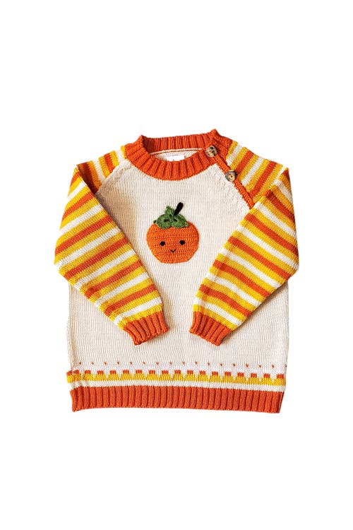 Melange Collection Pumpkin Halloween Sweater In Orange And Ivory