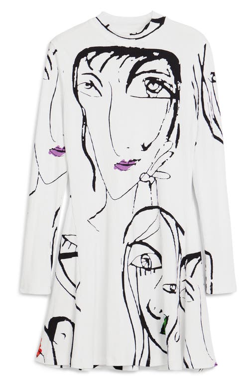 Shop Desigual Rib Long Sleeve Minidress In White