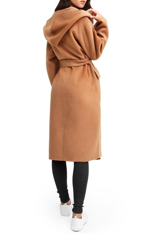 Belle & Bloom Runaway Wool Blend Robe Coat In Dark Camel
