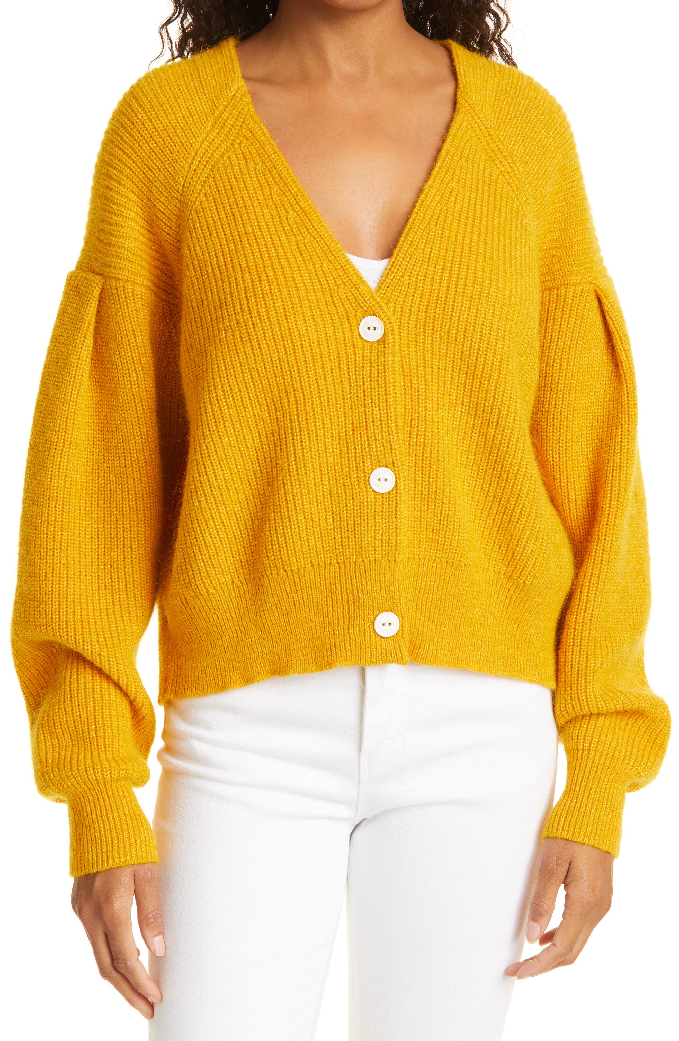 yellow button sweater