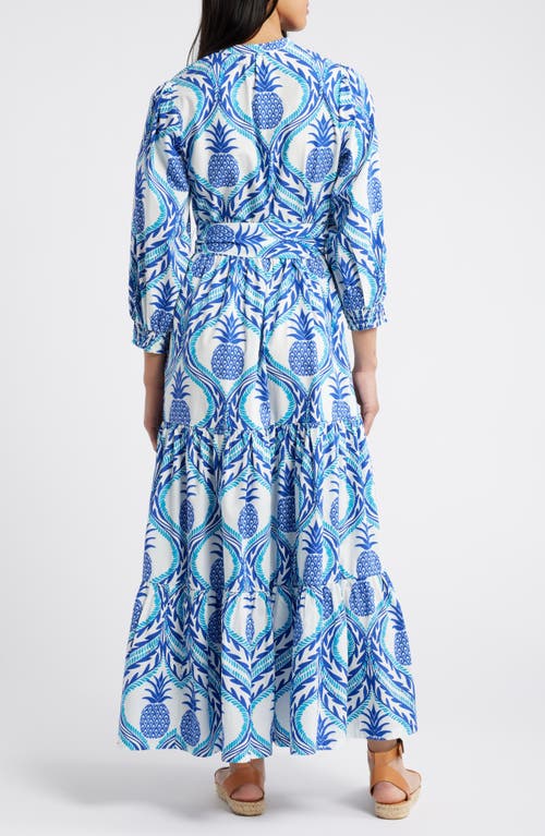 Shop Boden Alba Long Sleeve Tiered Cotton Maxi Dress In Surf The Web Pineapple Wave