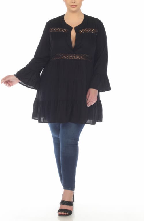 Boho Me Lace Inset Ruffle Hem Tunic In Black