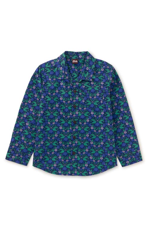 Tea Collection Printed Button Up Shirt in Dragon Floral 