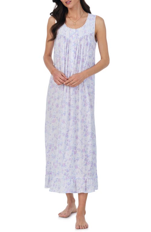 Shop Eileen West Floral Sleeveless Ballet Cotton & Modal Nightgown In White Floral