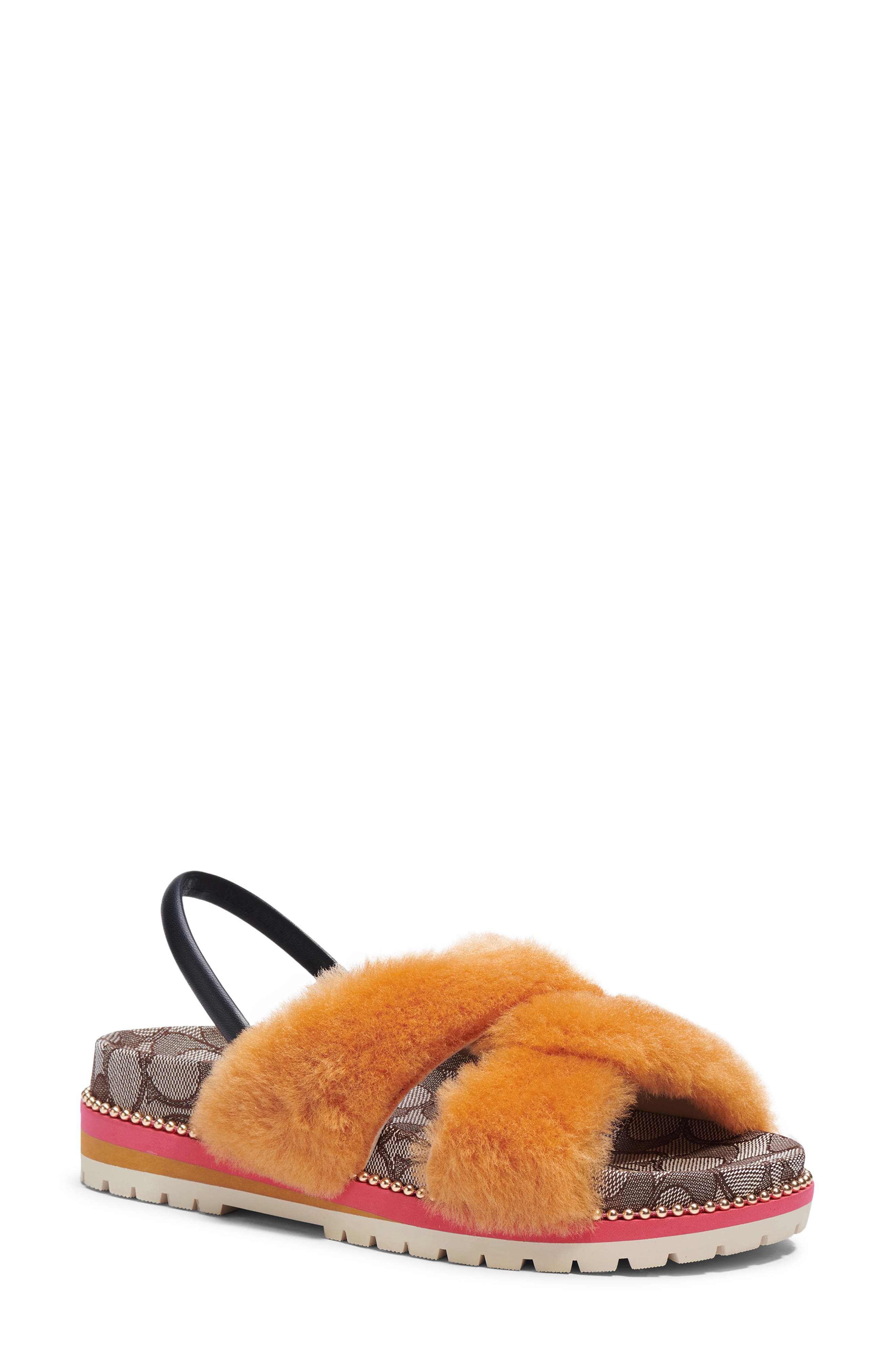 coach fur slide sandals