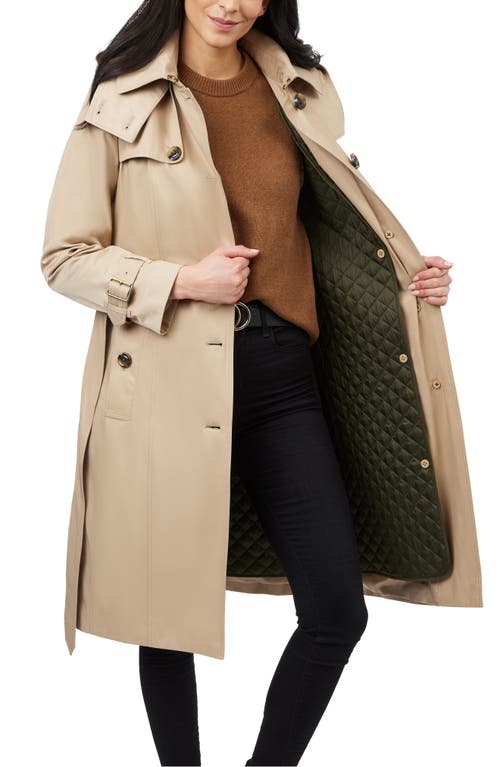 London Fog Water Resistant Belted Trench Coat With Removable Liner In Stone