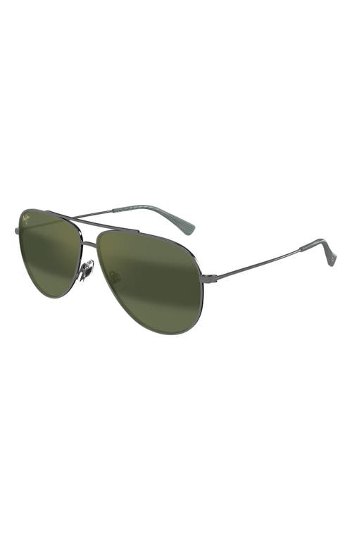 Maui Jim Hauoli Xl 62mm Polarized Oversize Aviator Sunglasses In Silver/maui Ht