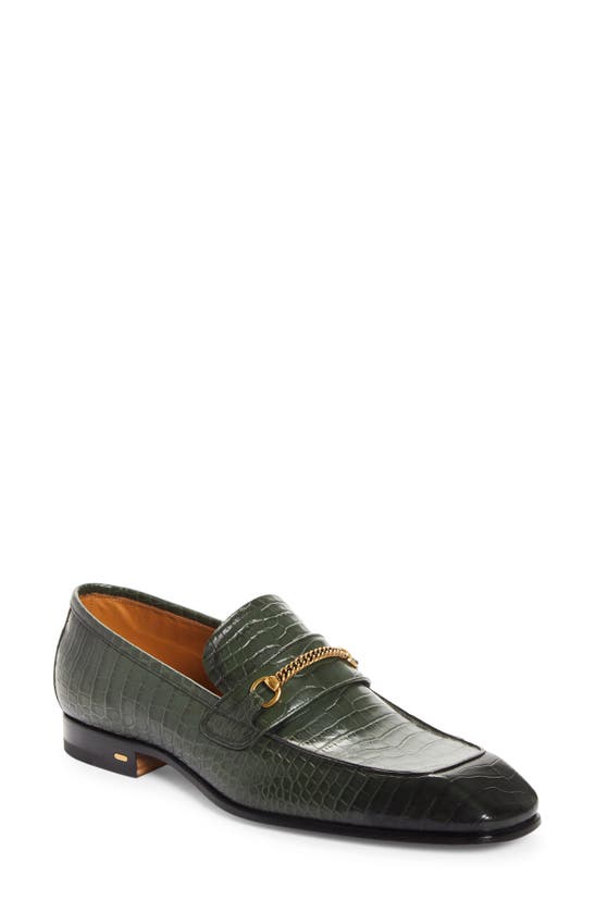 Shop Tom Ford Bailey Chain Croc Embossed Loafer In Rifle Green