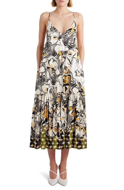 Dries Van Noten Mixed Print Midi Sundress In Ecru