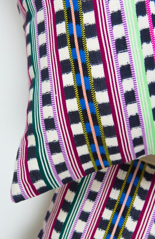Archive Ny Santiago Lime And Pink Handwoven Cotton Ikat Square Throw Pillow In Multicolored