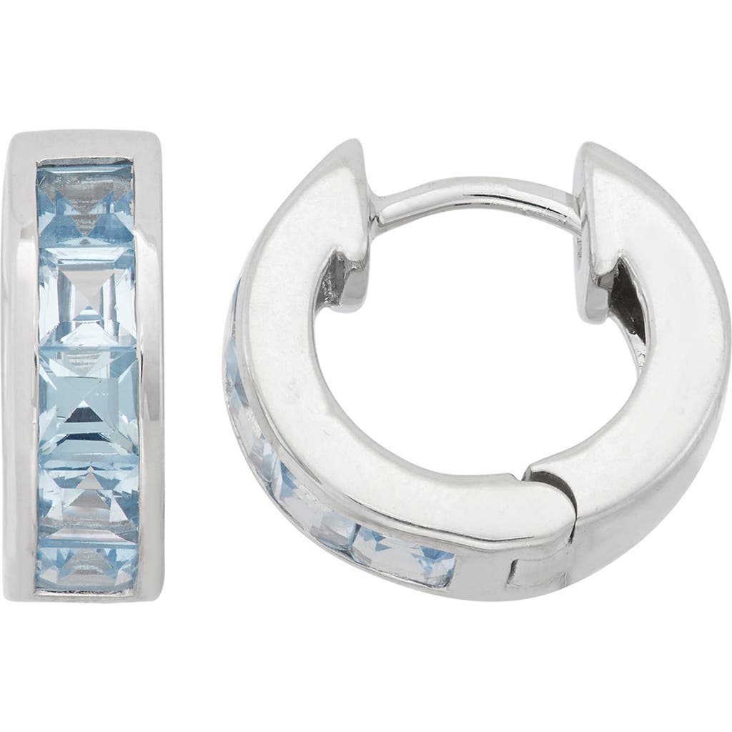 Fzn Lab-created Stone Row Huggie Hoop Earrings In Aquamarine