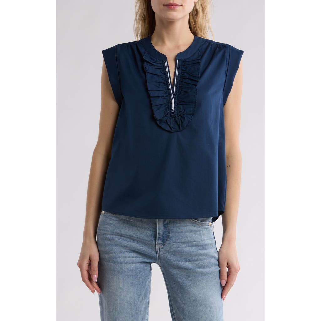 Democracy Poplin Ruffle Shirt In Navy