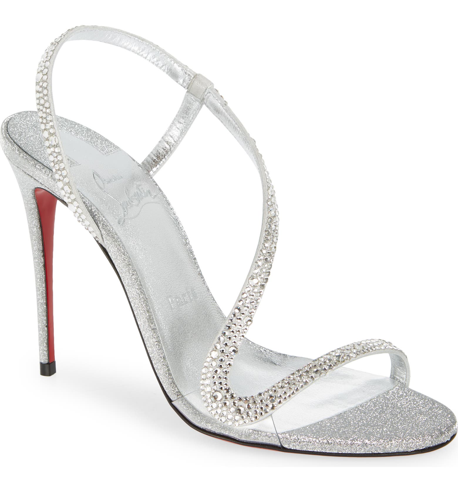 Silver Louboutin heels with rhinestones