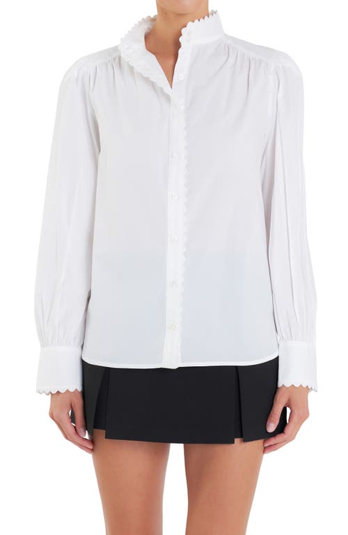 Shop English Factory Scallop Trim Cotton Button-up Shirt In White