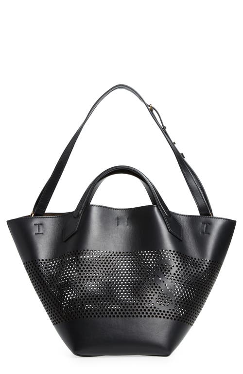 Large PS1 Perforated Leather Tote in 001 Black
