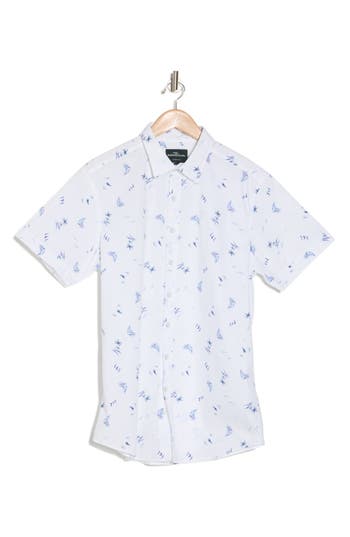 Rodd & Gunn Forest Estate Print Cotton Short Sleeve Button-up Shirt In White/blue