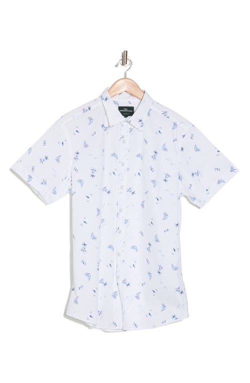 Rodd & Gunn Forest Estate Print Cotton Short Sleeve Button-up Shirt In White/blue