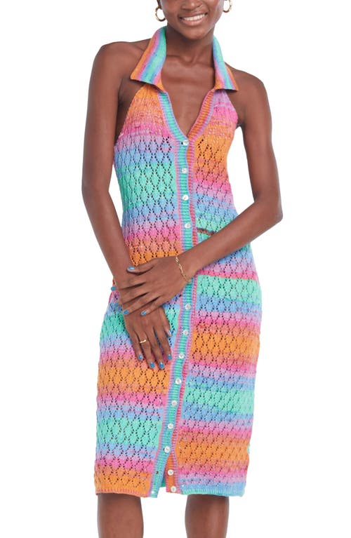 Cielo Multicolor Crochet Halter Cover-Up Dress in Multicolor Blue