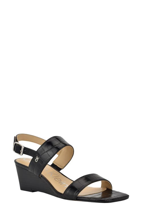 Shop Calvin Klein Kayor Wedge Sandal In Black Texture