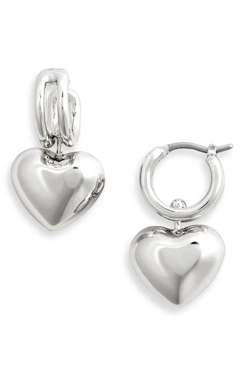 Puffy Heart Drop Earrings in Silver