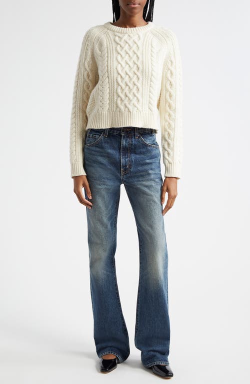 Shop Nili Lotan Coras Cable Crewneck Wool Sweater In Ivory