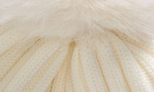 Shop Moncler Virgin Wool Rib Beanie With Faux Fur Pompom In Natural