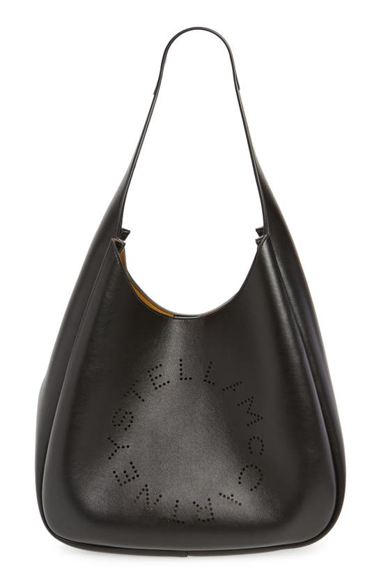 Shop Stella Mccartney Perforated Logo Faux Leather Hobo Bag In Black