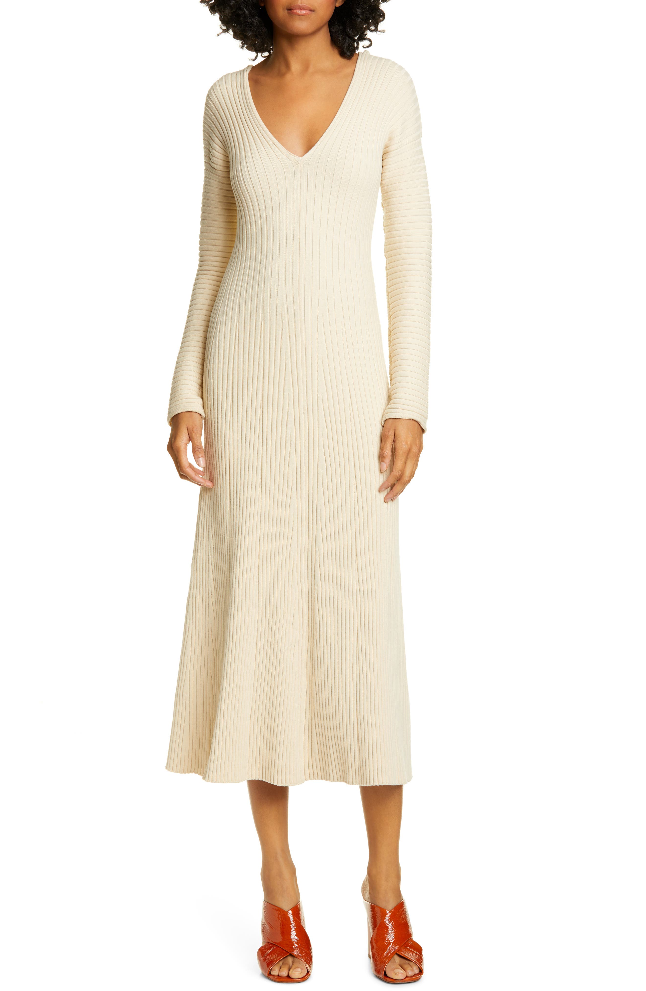 long sleeve midi knit dress