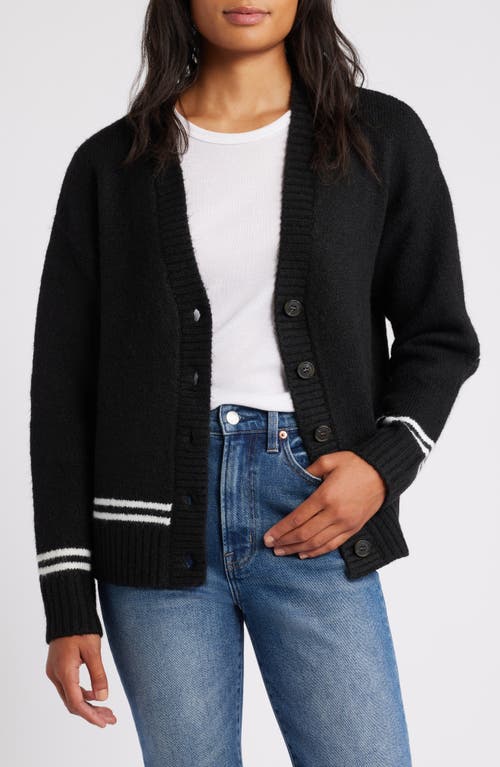 Bobeau Stripe Accent Cardigan in Black/White 