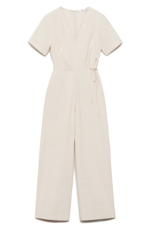 Shop Mango Faux Wrap Straight Leg Jumpsuit In Ecru