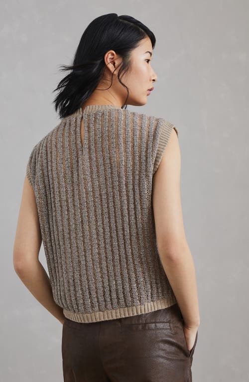 Shop Brunello Cucinelli Mohair, Wool And Cashmere Knit Top With Precious Ribbing In Brown