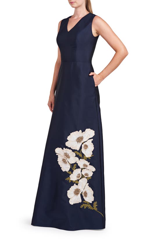 Shop Kay Unger Aurelia Sleeveless A-line Gown In Dark Navy