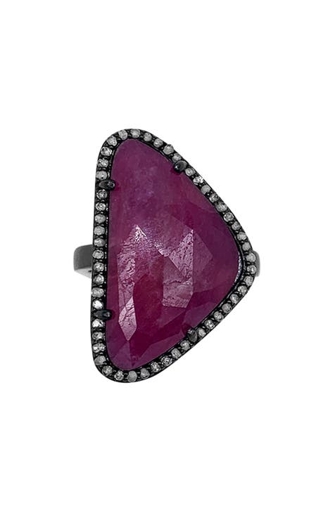 Sterling Silver Ruby & Diamond Ring - 0.03 ctw