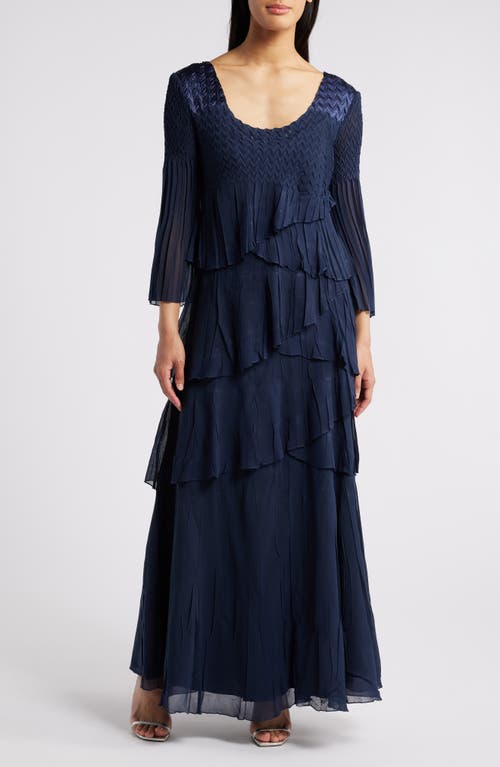 Komarov Tiered Maxi Cocktail Dress in Midnight Navy 