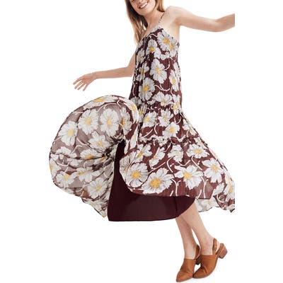 Madewell Braided Strap Tier Midi Dress In Metallic Big Time Blooms, Purple