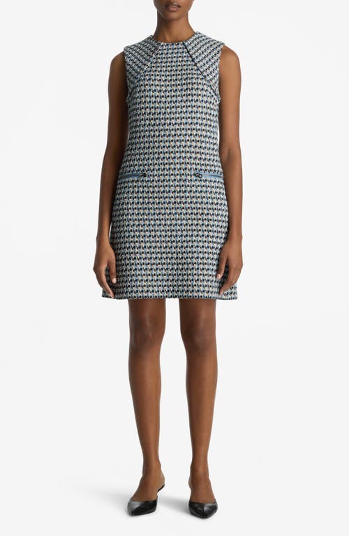St John Italian Tweed Shift Dress In Royal Blue/white Multi