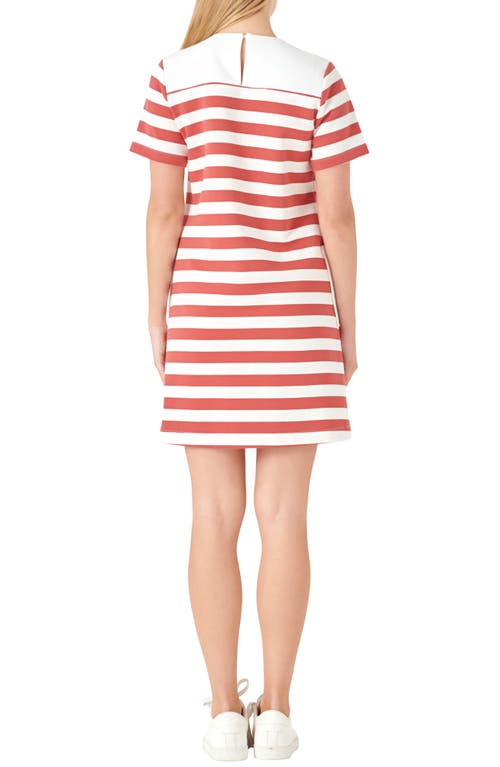 Shop English Factory Stripe Patch Pocket Shift Dress In White/red