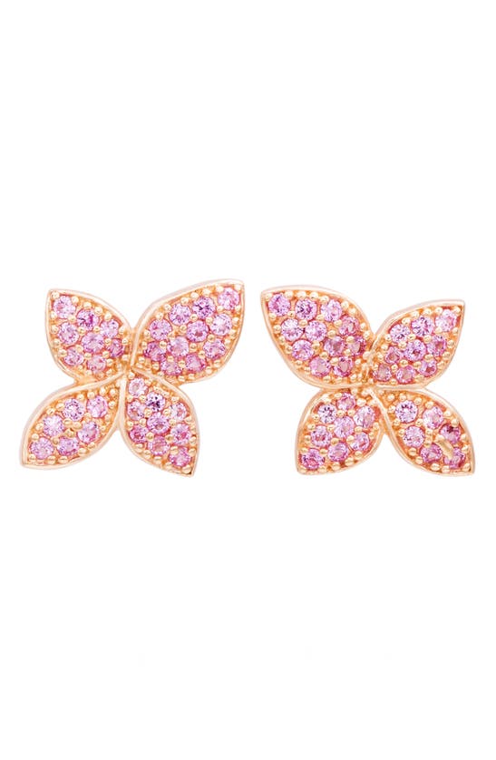 Suzy Levian Pavé Pink Sapphire Floral Stud Earrings