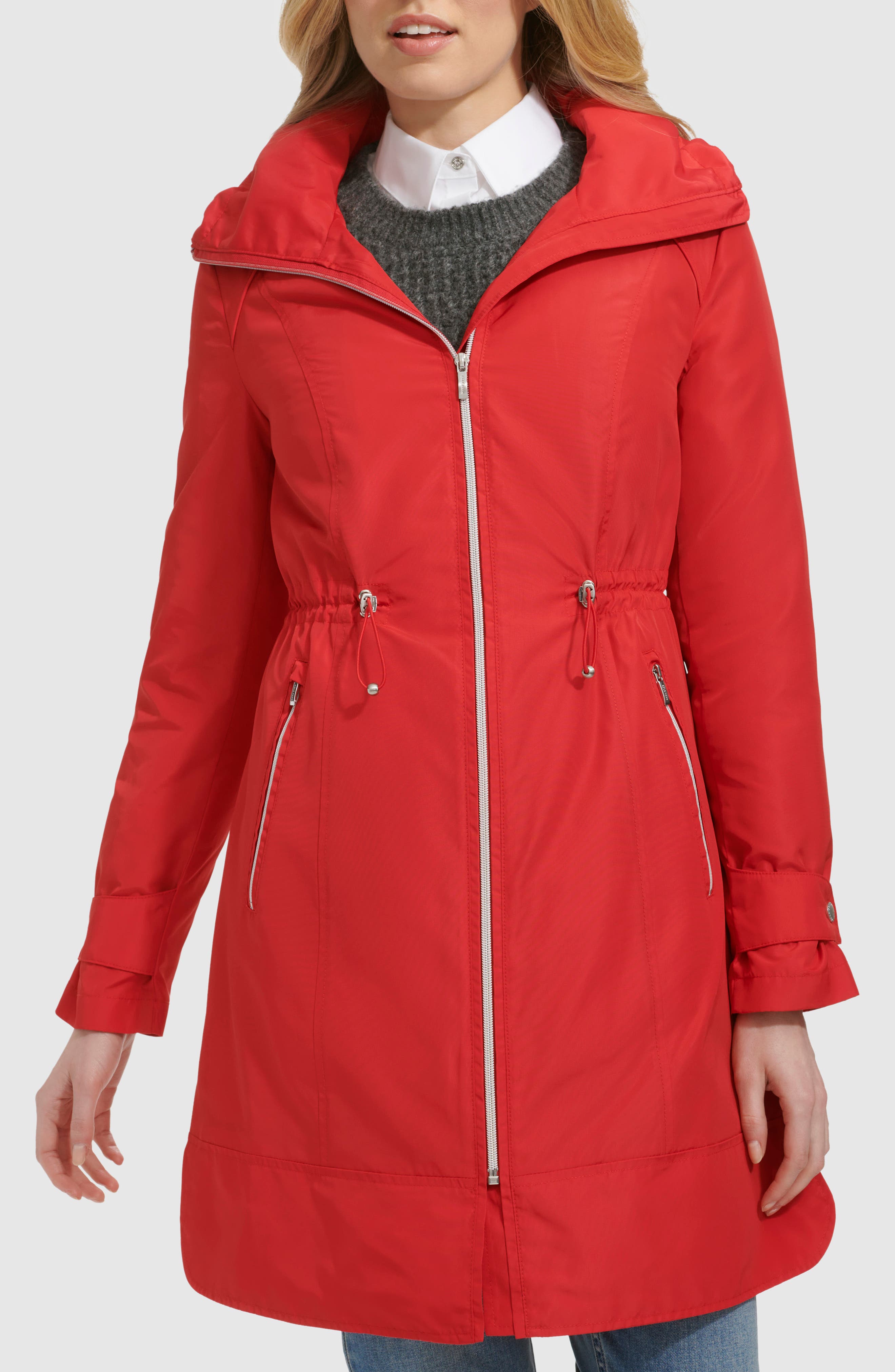 Cole Haan Signature Travel Packable Hooded Rain Jacket in Red 