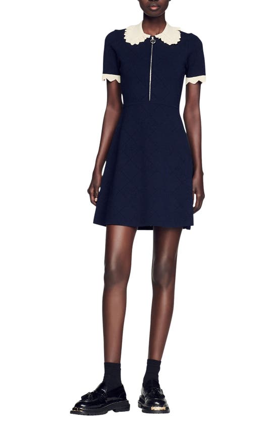 dark blue silk dress long Imogen Collared Jersey Dress-Navy