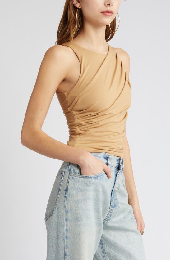 Shop Open Edit Side Ruched Tank In Tan Cartouche