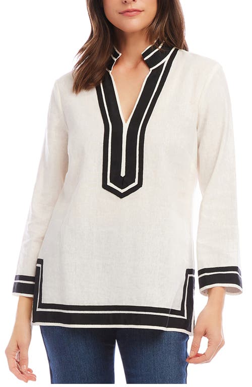 The St. Tropez Linen Blend Tunic Top in Off White W/Black