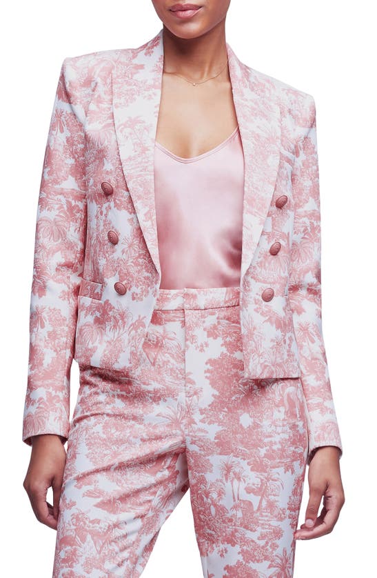 L Agence Brooke Double-breasted Cropped Blazer In Rose Tan Multi Tropical Toile
