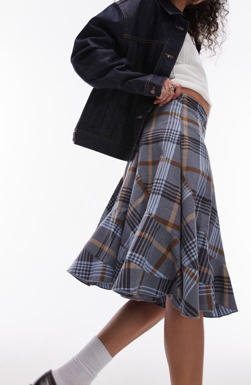 Shop Topshop Disjoint Plaid Knee Length Skirt In Blue Multi