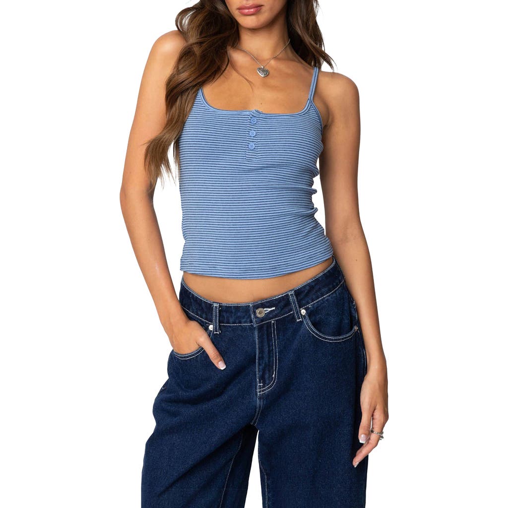 Edikted Striped Henley Tank Top In Blue
